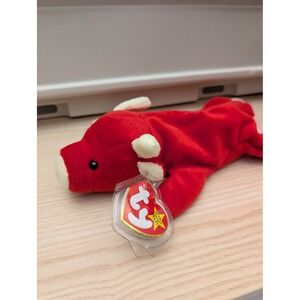 Vintage Ty Beanie Babies Snort the Red Bull 4002 Plush Toy Kids Collectibles